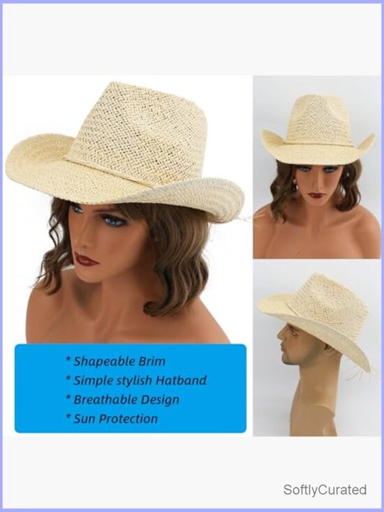 Straw Cowboy Hat for Women Short Brim Western Cowgirl Beach Sun Hat